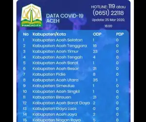 2 Orang Warga Abdya Berstatus ODP Hasil Update Covid-19 Aceh
