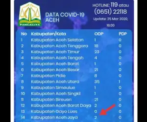 Pasien ODP di Aceh Jaya Bertambah menjadi 2 orang