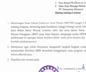 Gubernur Minta Bupati se Aceh Cabut Aturan Penggunaan BBM Stickersing