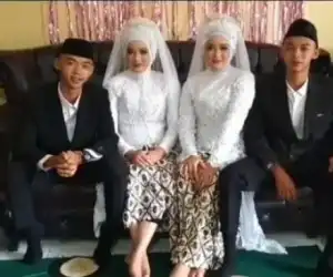Viral Dua Pasangan Kembar Kakak-Adik Nikah Bereng