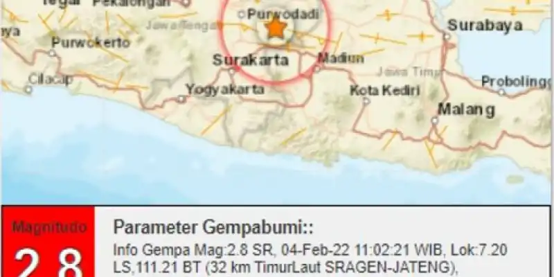 Gempa Bermagnitudo 2,8 Guncang Kabupaten Sragen