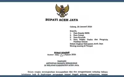 Antisipasi Bahaya Kebakaran Bupati Aceh Jaya Terbitkan Surat Edaran